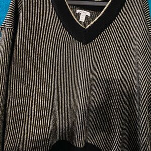 Nine West  Black and Gold sparkle Striped Sweater